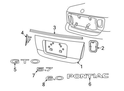 2004 Pontiac GTO Nameplate Diagram for 92155842