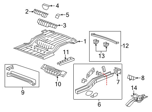 2008 GMC Acadia Rear Body - Floor & Rails Diagram