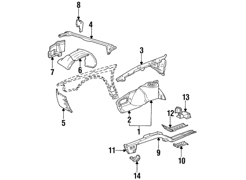 1992 Cadillac Eldorado Fender Liner, Front Inner Driver Side Diagram for 25638289