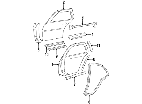 1996 Chevy Lumina Rear Door & Components, Exterior Trim Diagram