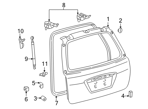 2007 Pontiac Vibe Hinge Diagram for 88969846