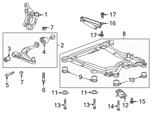 2014 Chevy Volt Front Suspension Components, Lower Control Arm, Stabilizer Bar Diagram