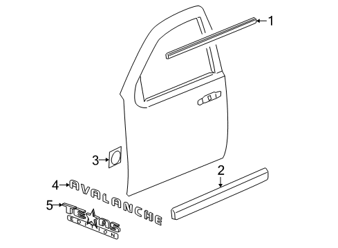 2013 Chevy Avalanche Exterior Trim - Front Door Diagram