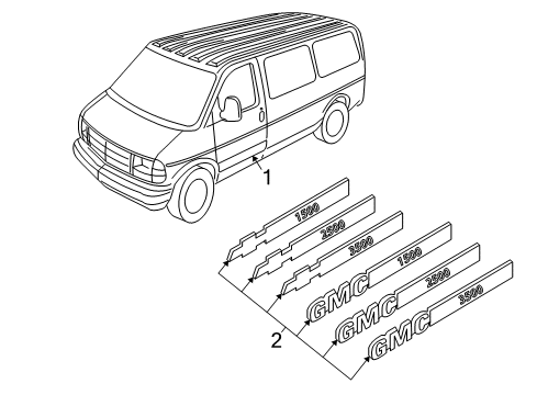 2000 Chevy Express 1500 Body Side Molding, Outer Driver Side Diagram for 15960357