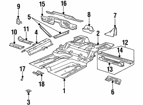 1998 Oldsmobile Aurora Pillars, Rocker & Floor - Floor & Rails Diagram