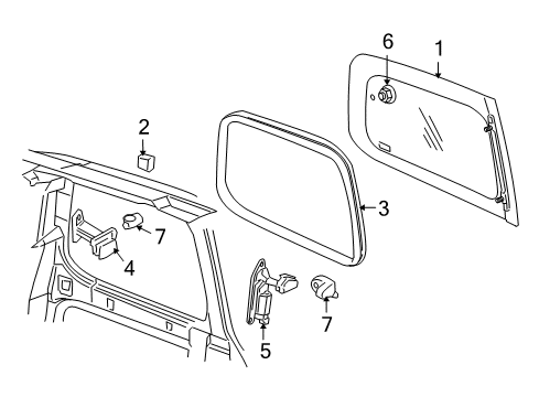 2006 Buick Terraza Side Panel - Glass & Hardware Diagram