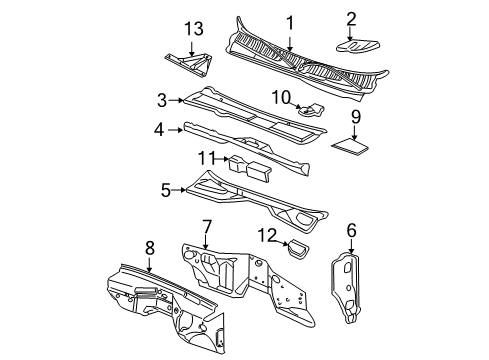 2004 GMC Sierra 2500 Cab Cowl Diagram 2 - Thumbnail