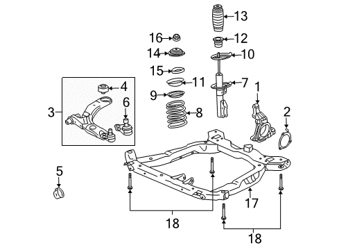2009 Chevy HHR Front Suspension Components, Lower Control Arm, Stabilizer Bar Diagram