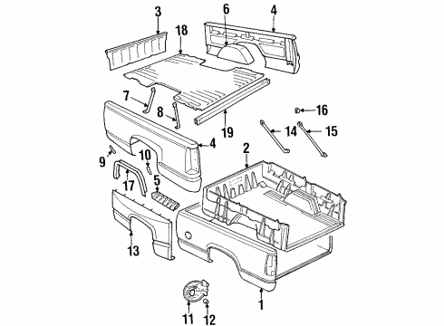 1994 GMC C2500 Pickup Box Assembly, Front & Side Panels, Floor Diagram 3 - Thumbnail