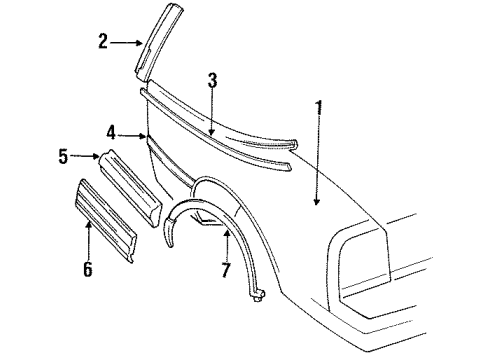 1991 Oldsmobile Cutlass Supreme Side Molding, Red, Center Passenger Side Diagram for 10056956