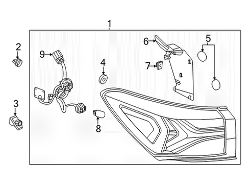 2021 Chevy Trailblazer Tail Lamp, Rear Passenger Side Diagram for 42825753