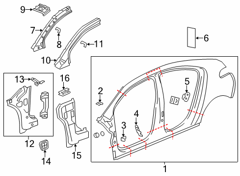 2014 Chevy Volt Hinge Pillar, Uniside Diagram