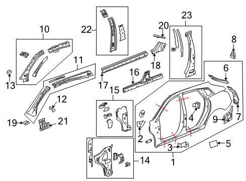 2014 Cadillac SRX Center Pillar, Hinge Pillar, Rocker, Uniside Diagram