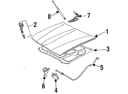 1987 Cadillac Eldorado Hood & Components Diagram