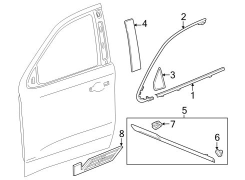 2023 Cadillac Escalade ESV Exterior Trim - Front Door Diagram