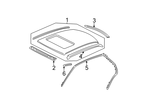 2004 Cadillac DeVille Roof & Components, Exterior Trim Diagram