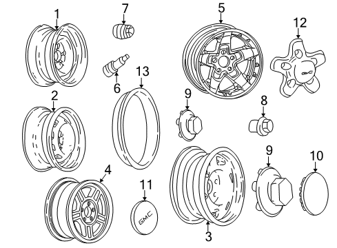 1999 GMC Sonoma Hub Cap Diagram for 15661029