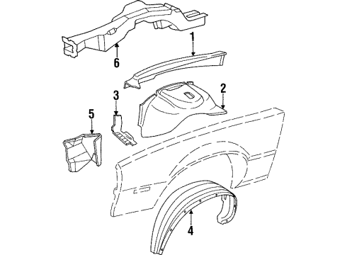 1985 Chevy Camaro Stone Deflector, Front Inner Driver Side Diagram for 14064291