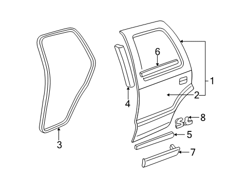 1996 GMC Jimmy Rear Door & Components, Exterior Trim Diagram