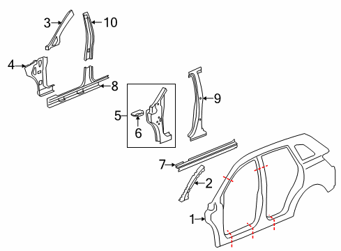 2012 Chevy Captiva Sport Center Pillar, Hinge Pillar, Rocker, Uniside Diagram