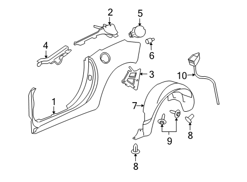 2010 Saturn Sky Quarter Panel & Components Diagram