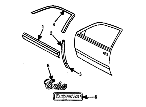 1990 Oldsmobile Cutlass Calais Side Molding, Driver Side Diagram for 12502779