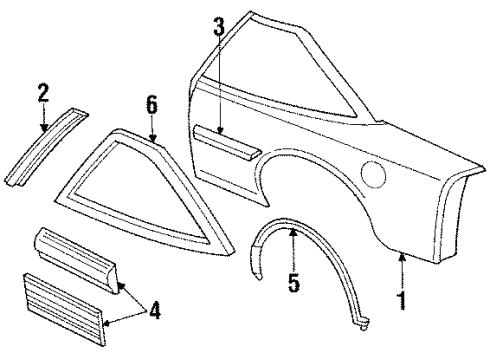 1988 Oldsmobile Cutlass Supreme Body Side Molding, Rear Passenger Side Diagram for 10216218