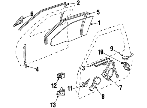 1990 Buick Electra Front Door - Glass & Hardware Diagram