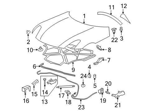 2008 Pontiac Solstice Hood & Components Diagram