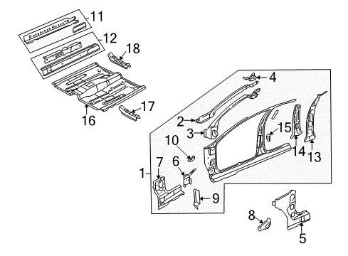 2004 Oldsmobile Alero Center Pillar, Hinge Pillar, Rocker, Floor & Rails, Uniside Diagram