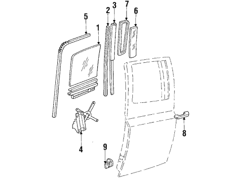 1985 GMC C2500 Suburban Rear Door - Glass & Hardware Diagram