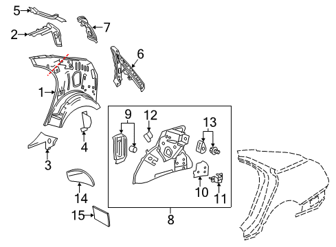 2016 Cadillac CTS Inner Structure - Quarter Panel Diagram