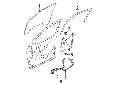 2002 Buick Rendezvous Front Door - Glass & Hardware Diagram