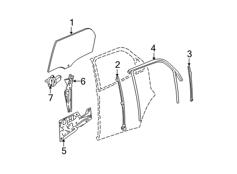 2007 Chevy Equinox Rear Door - Glass & Hardware Diagram