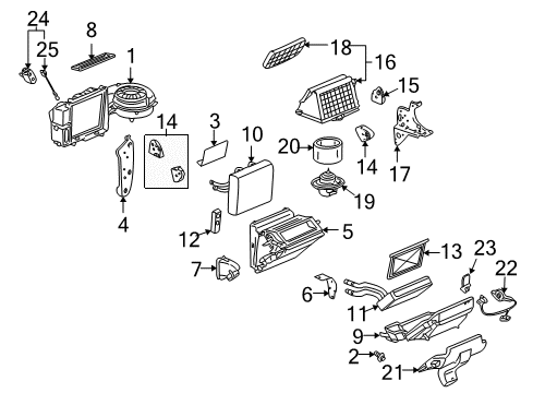 2005 Saturn Vue A/C Evaporator & Heater Components Diagram