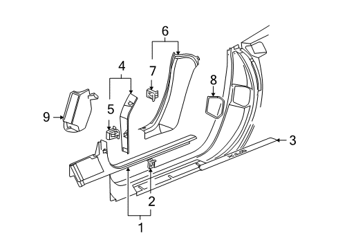 2006 Chevy Corvette Interior Trim - Pillars, Rocker & Floor Diagram 2 - Thumbnail