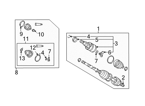 2005 Pontiac Vibe Outer CV Joint Diagram for 88972721