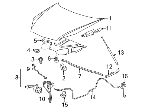 2012 Chevy Impala Hood & Components Diagram