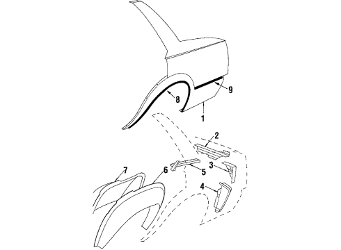 1986 Chevy Cavalier Molding, Gray, Driver Side Diagram for 20533199