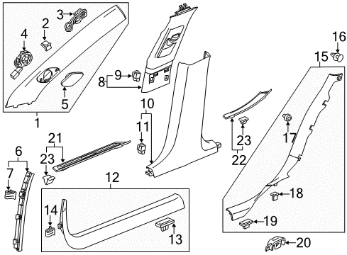 2016 Cadillac CTS Interior Trim - Pillars, Rocker & Floor Diagram
