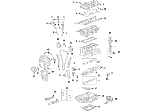 2022 Cadillac XT4 Engine Parts, Mounts, Cylinder Head & Valves, Camshaft & Timing, Variable Valve Timing, Oil Cooler, Oil Pan, Oil Pump, Balance Shafts, Crankshaft & Bearings, Pistons, Rings & Bearings Diagram