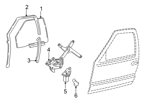 1996 GMC Jimmy Front Door - Glass & Hardware Diagram