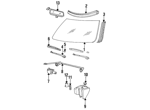1993 Cadillac Fleetwood Windshield Glass, Wiper & Washer Components Diagram