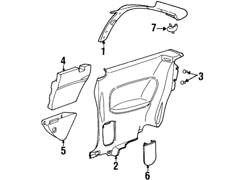 1997 Saturn SC2 Lower Quarter Trim, Black, Rear Passenger Side Diagram for 21058816