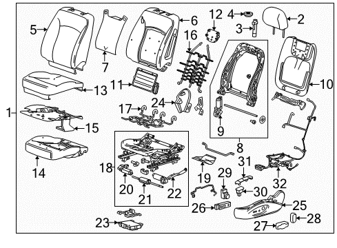 2016 Buick LaCrosse Driver Seat Components Diagram