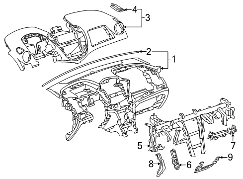 2016 Chevy Trax Upper Dash Panel, Titanium Diagram for 95329464