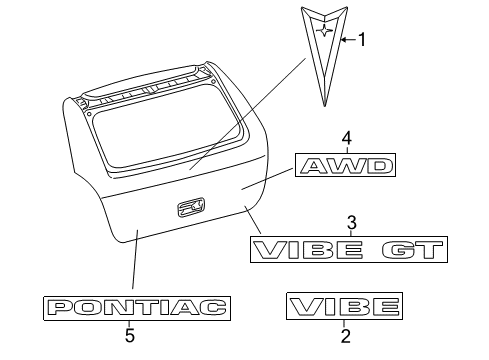 2009 Pontiac Vibe Exterior Trim - Lift Gate Diagram