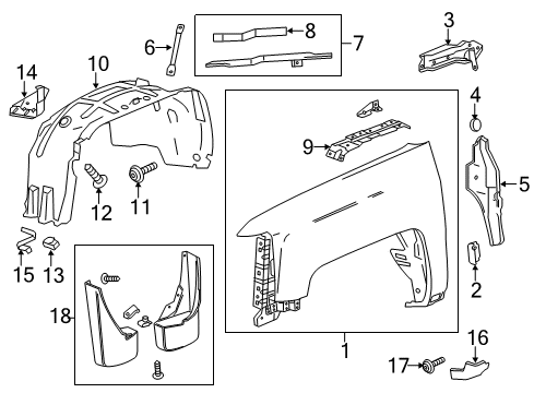 2015 Chevy Silverado 1500 Fender & Components, Exterior Trim Diagram