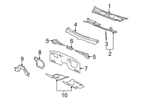 2009 Cadillac SRX Cowl Vent Panel Bracket Diagram for 25764351