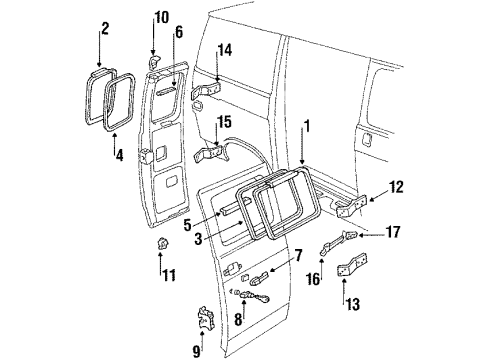 1993 GMC P3500 Side Loading Door - Glass & Hardware Diagram